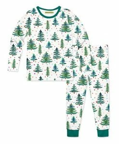 Hot Sale 🔥 Millie Loves Lily White & Green Tree Farm Pajama Set - Toddler & 👧 Girls For Kids ⭐