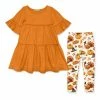 Best Sale ✔️ Millie Loves Lily Orange Tiered Ruffle-Sleeve A-Line 👗 Dress & Cream Pilgrim Party Leggings - Toddler & 👧 Girls For Kids 🎁