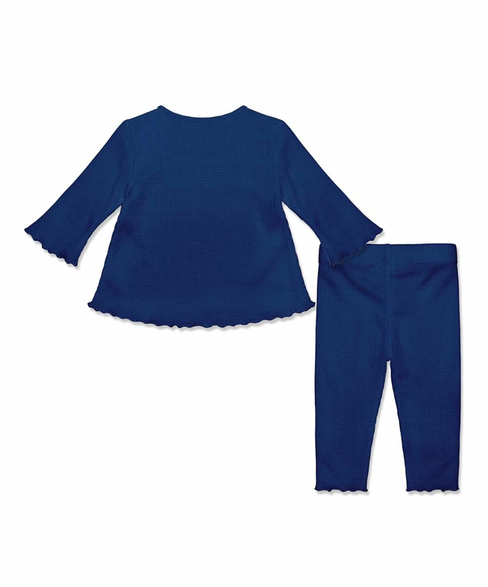 Best Sale π₯° Little Millie Navy Waffle-Knit Ruffle-Hem Tee & Button-Front Pants - Infant & Toddler For Kids π 2 Best Sale π₯° Little Millie Navy Waffle-Knit Ruffle-Hem Tee & Button-Front Pants - Infant & Toddler For Kids π - Image 2
