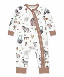 Little Millie-shop 21 Best deal ✔️ Little Millie White & Brown Baby Farm Animal Zip-Up Playsuit For Baby & Maternity 😀
