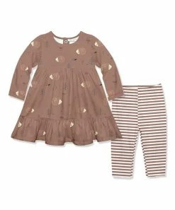 Hot Sale 😀 Little Millie Brown Hedgehog Babydoll 👗 Dress & Brown Stripe Leggings - Infant & Toddler For Kids ✔️