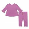 Hot Sale ✔️ Little Millie Violet Waffle-Knit Ruffle-Hem Tee & Button-Front Pants - Infant & Toddler For Kids 🎁