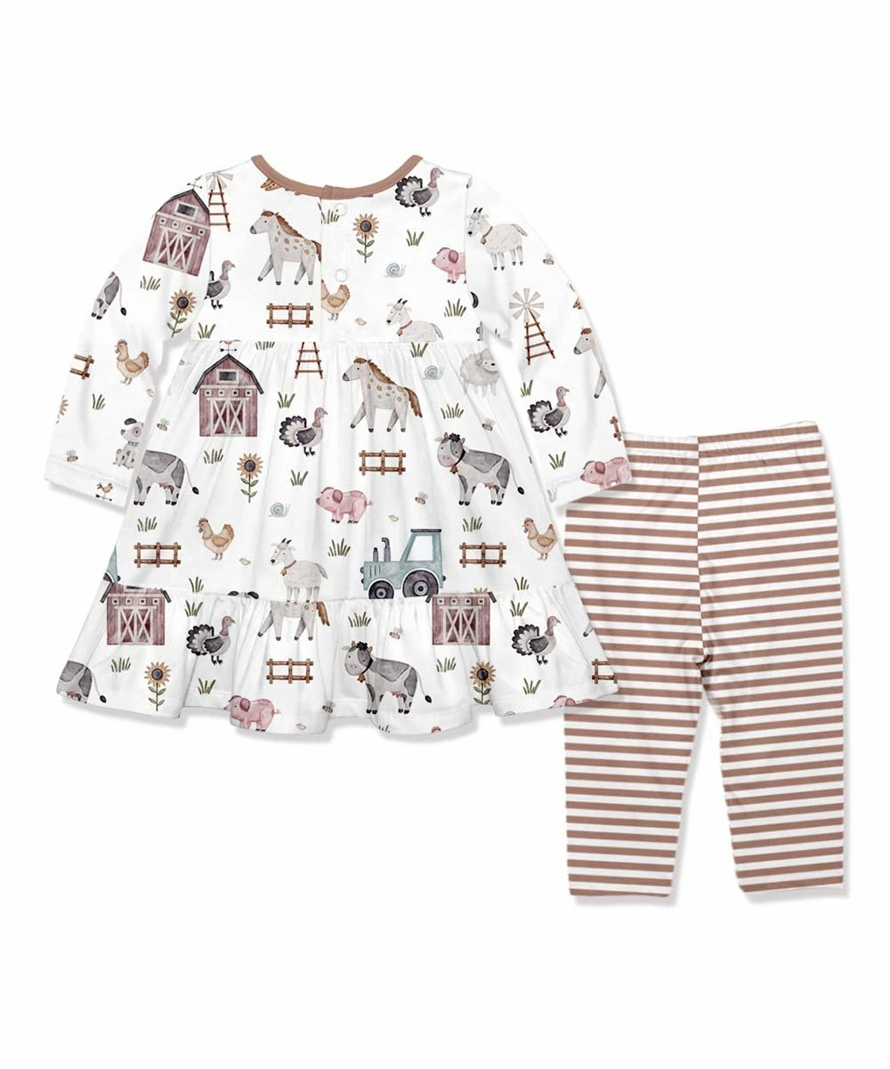 Brand new π₯° Little Millie White Baby Farm Animal Babydoll π Dress & Brown Stripe Leggings - Infant & Toddler For Kids π 3 Brand new π₯° Little Millie White Baby Farm Animal Babydoll π Dress & Brown Stripe Leggings - Infant & Toddler For Kids π - Image 3