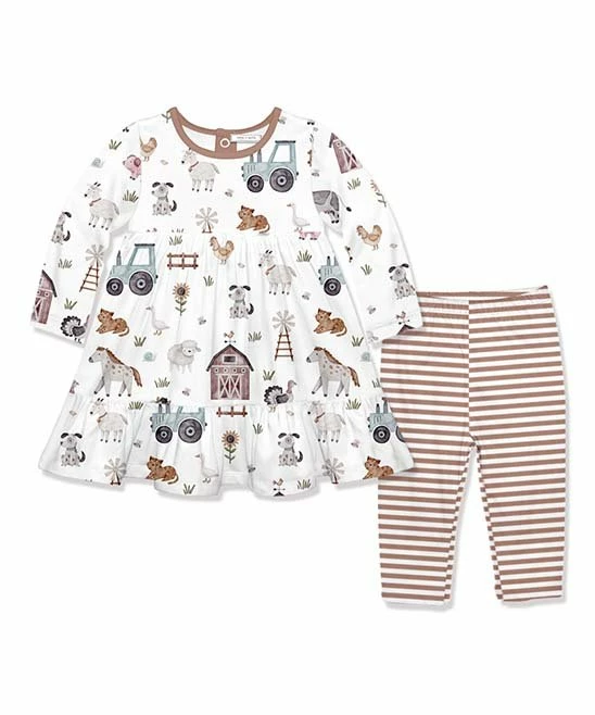 Brand new π₯° Little Millie White Baby Farm Animal Babydoll π Dress & Brown Stripe Leggings - Infant & Toddler For Kids π 1 Brand new π₯° Little Millie White Baby Farm Animal Babydoll π Dress & Brown Stripe Leggings - Infant & Toddler For Kids π