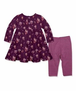 Cheap 🤩 Little Millie Plum Whisper Rose Babydoll 👗 Dress & Pink Stripe Leggings - Infant & Toddler For Kids ⭐ -Little Millie-shop zu109043398 alt 2 tm1663698480