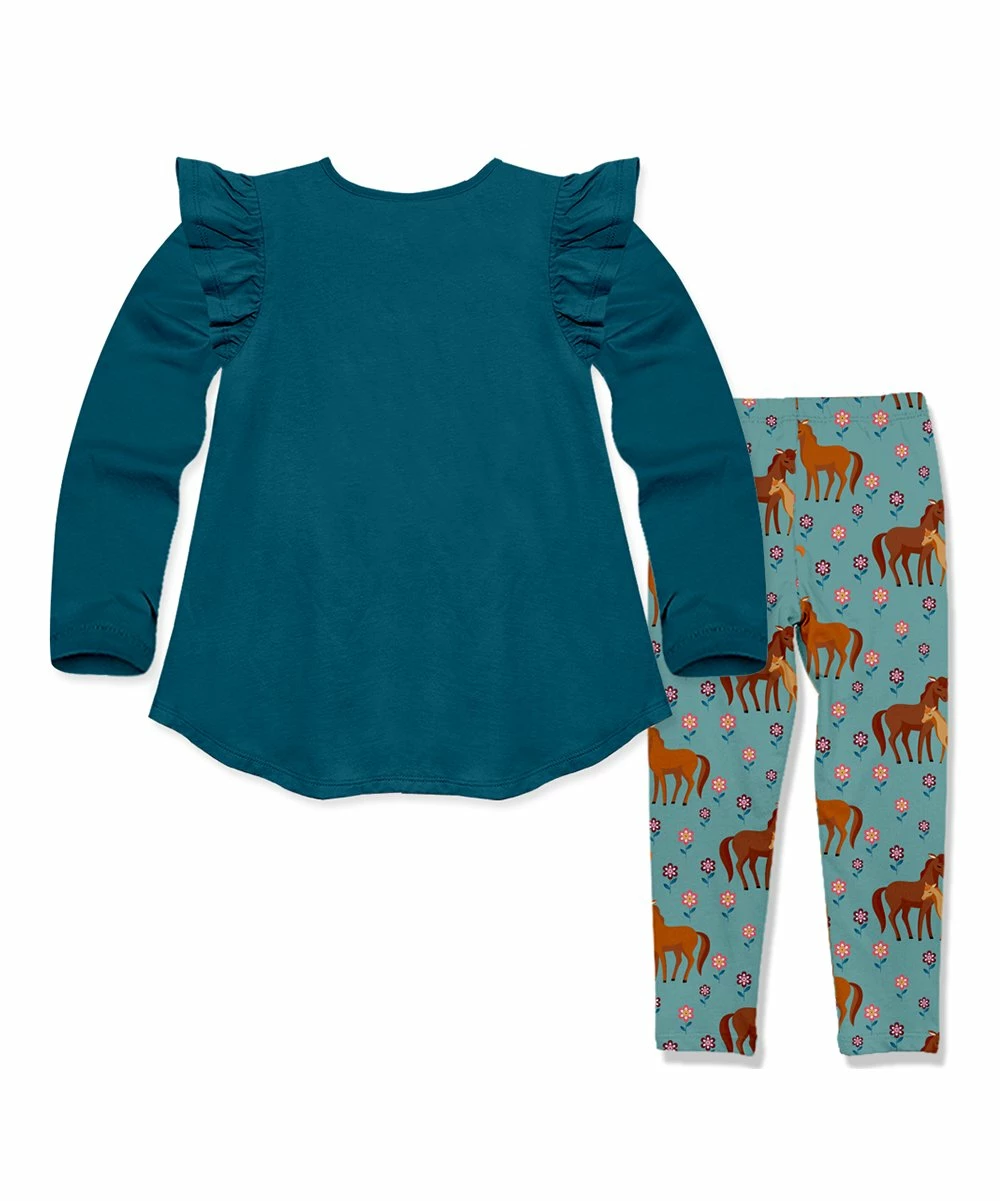 New π Millie Loves Lily Midnight Ruffle Long-Sleeve Hi-Low Top & Blue Pony Flowers Leggings - Infant, Toddler & π§ Girls For Kids π 3 New π Millie Loves Lily Midnight Ruffle Long-Sleeve Hi-Low Top & Blue Pony Flowers Leggings - Infant, Toddler & π§ Girls For Kids π - Image 3
