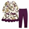 Best deal 👍 Millie Loves Lily Cream Earth Floral Pocket Long-Sleeve A-Line 👗 Dress & Plum Leggings - Infant, Toddler & 👧 Girls For Kids 🔔