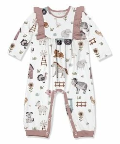 Deals π€© Little Millie White Baby Farm Animals Ruffle-Trim Playsuit - Infant & Toddler For Kids π€©