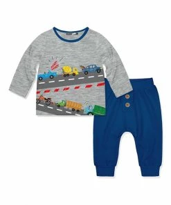 Cheap π€© Little Millie Heather Gray Truck Road Snap Long-Sleeve Tee & Cobalt Joggers - Infant & Toddler For Kids π
