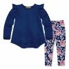 New 🥰 Millie Loves Lily Navy Ruffle Long-Sleeve Hi-Low Top & Ryan's Rose Leggings - Infant, Toddler & 👧 Girls For Kids ⌛