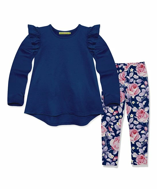 New π₯° Millie Loves Lily Navy Ruffle Long-Sleeve Hi-Low Top & Ryan's Rose Leggings - Infant, Toddler & π§ Girls For Kids β 1 New π₯° Millie Loves Lily Navy Ruffle Long-Sleeve Hi-Low Top & Ryan's Rose Leggings - Infant, Toddler & π§ Girls For Kids β