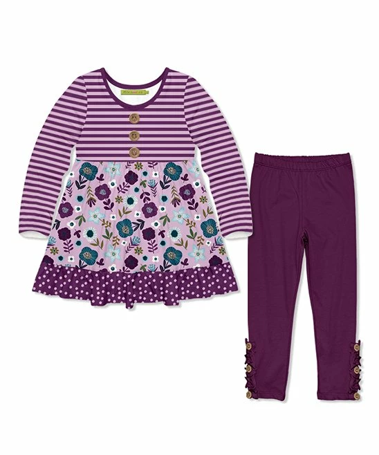 New π Millie Loves Lily Lilac Double Floral Babydoll Top & Plum Button Leggings - Infant, Toddler & π§ Girls For Baby & Maternity π 1 New π Millie Loves Lily Lilac Double Floral Babydoll Top & Plum Button Leggings - Infant, Toddler & π§ Girls For Baby & Maternity π