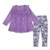 Best Pirce ✨ Millie Loves Lily Purple Velour Ruffle Long-Sleeve Top & Amanda Floral Leggings - Infant, Toddler & 👧 Girls For Kids 👏