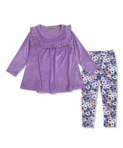 Best Pirce ✨ Millie Loves Lily Purple Velour Ruffle Long-Sleeve Top & Amanda Floral Leggings - Infant, Toddler & 👧 Girls For Kids 👏