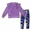 Brand new 🛒 Millie Loves Lily Purple Velour Ruffle Sweatshirt & Navy Fame Floral Leggings - Infant, Toddler & 👧 Girls For Kids 😍