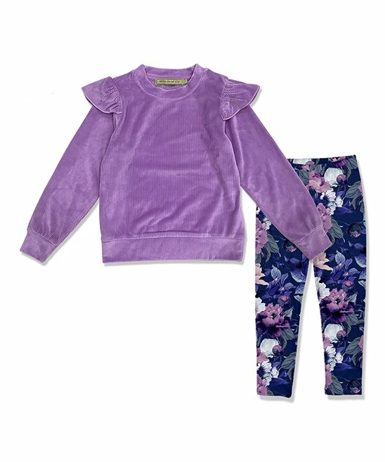 Brand new π Millie Loves Lily Purple Velour Ruffle Sweatshirt & Navy Fame Floral Leggings - Infant, Toddler & π§ Girls For Kids π 1 Brand new π Millie Loves Lily Purple Velour Ruffle Sweatshirt & Navy Fame Floral Leggings - Infant, Toddler & π§ Girls For Kids π