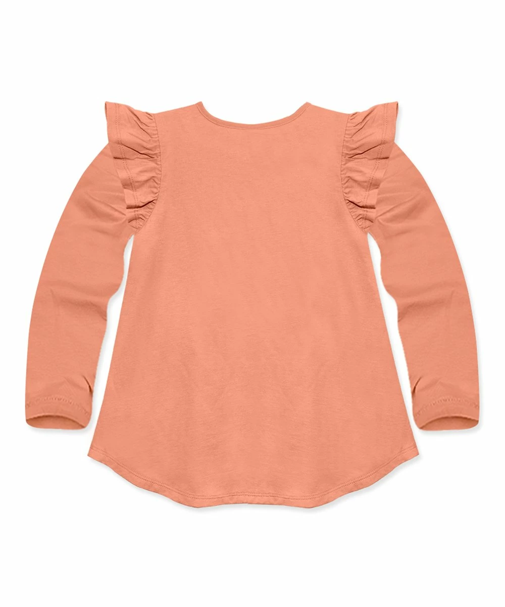 Wholesale β Simply Millie By Millie Loves Lily Coral Puppy Leaves Ruffle Long-Sleeve Hi-Low Top - π§ Girls For Kids β€οΈ 2 Wholesale β Simply Millie By Millie Loves Lily Coral Puppy Leaves Ruffle Long-Sleeve Hi-Low Top - π§ Girls For Kids β€οΈ - Image 2