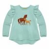 Outlet 👍 Millie Loves Lily Mint Pony Ruffle Long-Sleeve Hi-Low Top - Infant, Toddler & 👧 Girls For Kids ⌛