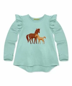 Outlet 👍 Millie Loves Lily Mint Pony Ruffle Long-Sleeve Hi-Low Top - Infant, Toddler & 👧 Girls For Kids ⌛