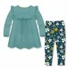Hot Sale 🔔 Millie Loves Lily Nile Blue Ruffle Long-Sleeve Top & Navy Floral Patch Leggings - Infant, Toddler & 👧 Girls For Kids ✔️