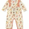 Wholesale 😍 Little Millie Cream & Coral Puppy Leaves Ruffle-Trim Playsuit - Infant & Toddler For Kids 💯