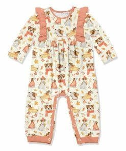 Wholesale 😍 Little Millie Cream & Coral Puppy Leaves Ruffle-Trim Playsuit - Infant & Toddler For Kids 💯