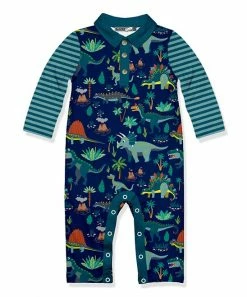 Discount 🎁 Little Millie Navy Demo Dino Collared Long-Sleeve Playsuit - Infant & Toddler For Baby & Maternity 👍