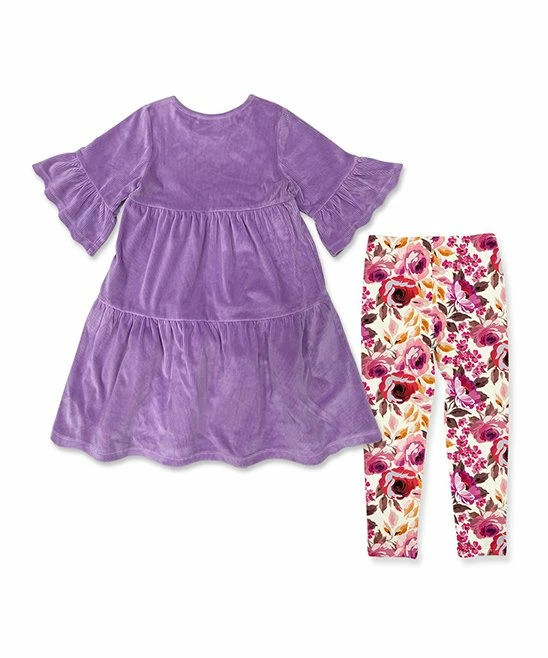 Best deal 𧨠Millie Loves Lily Purple Velour Tiered A-Line π Dress & Cream Fiona Floral Leggings - Infant, Toddler & π§ Girls For Kids π€© 3 Best deal 𧨠Millie Loves Lily Purple Velour Tiered A-Line π Dress & Cream Fiona Floral Leggings - Infant, Toddler & π§ Girls For Kids π€© - Image 3