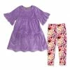 Best deal 🧨 Millie Loves Lily Purple Velour Tiered A-Line 👗 Dress & Cream Fiona Floral Leggings - Infant, Toddler & 👧 Girls For Kids 🤩