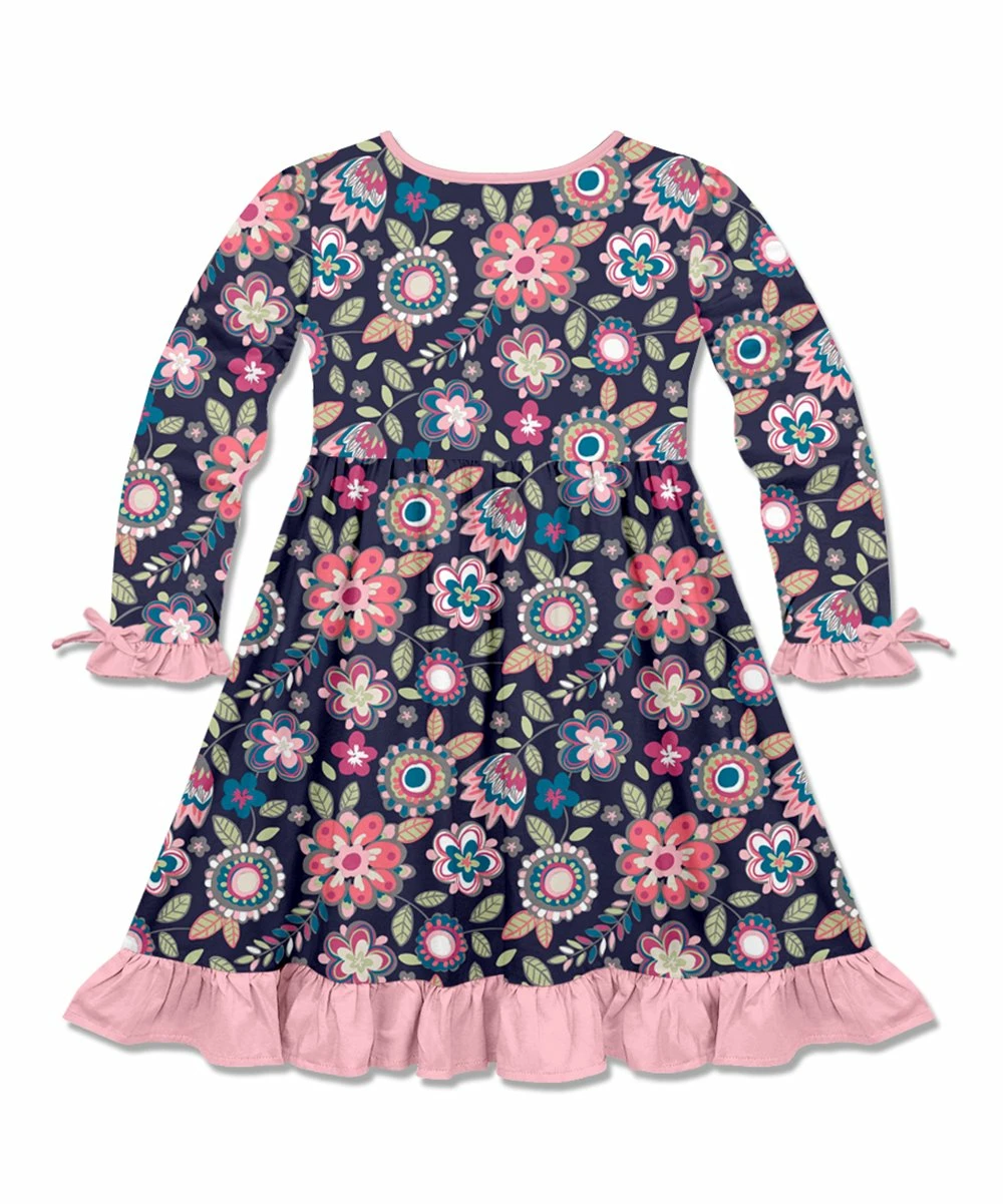Outlet β¨ Millie Loves Lily Navy & Pink Floral Emeline Bow-Accent Pocket A-Line π Dress - π§ Girls For Kids π 3 Outlet β¨ Millie Loves Lily Navy & Pink Floral Emeline Bow-Accent Pocket A-Line π Dress - π§ Girls For Kids π - Image 3
