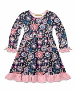 Outlet ✨ Millie Loves Lily Navy & Pink Floral Emeline Bow-Accent Pocket A-Line 👗 Dress - 👧 Girls For Kids 🌟