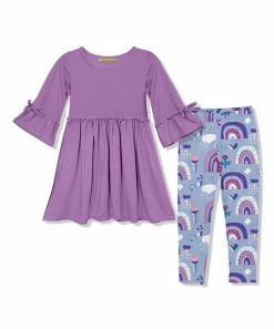 Buy ✨ Millie Loves Lily Purple A-Line 👗 Dress & Mauve Spring Rainbow Leggings - 👧 Girls For Kids 😀