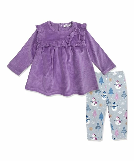 Top 10 βοΈ Little Millie Purple Velour Ruffle-Accent Tunic & Snowmen Trees Leggings - Infant & Toddler For Kids π 1 Top 10 βοΈ Little Millie Purple Velour Ruffle-Accent Tunic & Snowmen Trees Leggings - Infant & Toddler For Kids π
