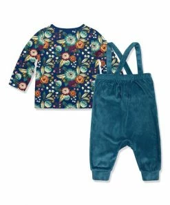 Best deal 😍 Little Millie Navy Famous Floral Tee & Midnight Velour Ruffle Overalls - Infant & Toddler For Kids 🎁 -Little Millie-shop zu109418890 alt 2 tm1665586392