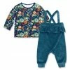Best deal 😍 Little Millie Navy Famous Floral Tee & Midnight Velour Ruffle Overalls - Infant & Toddler For Kids 🎁