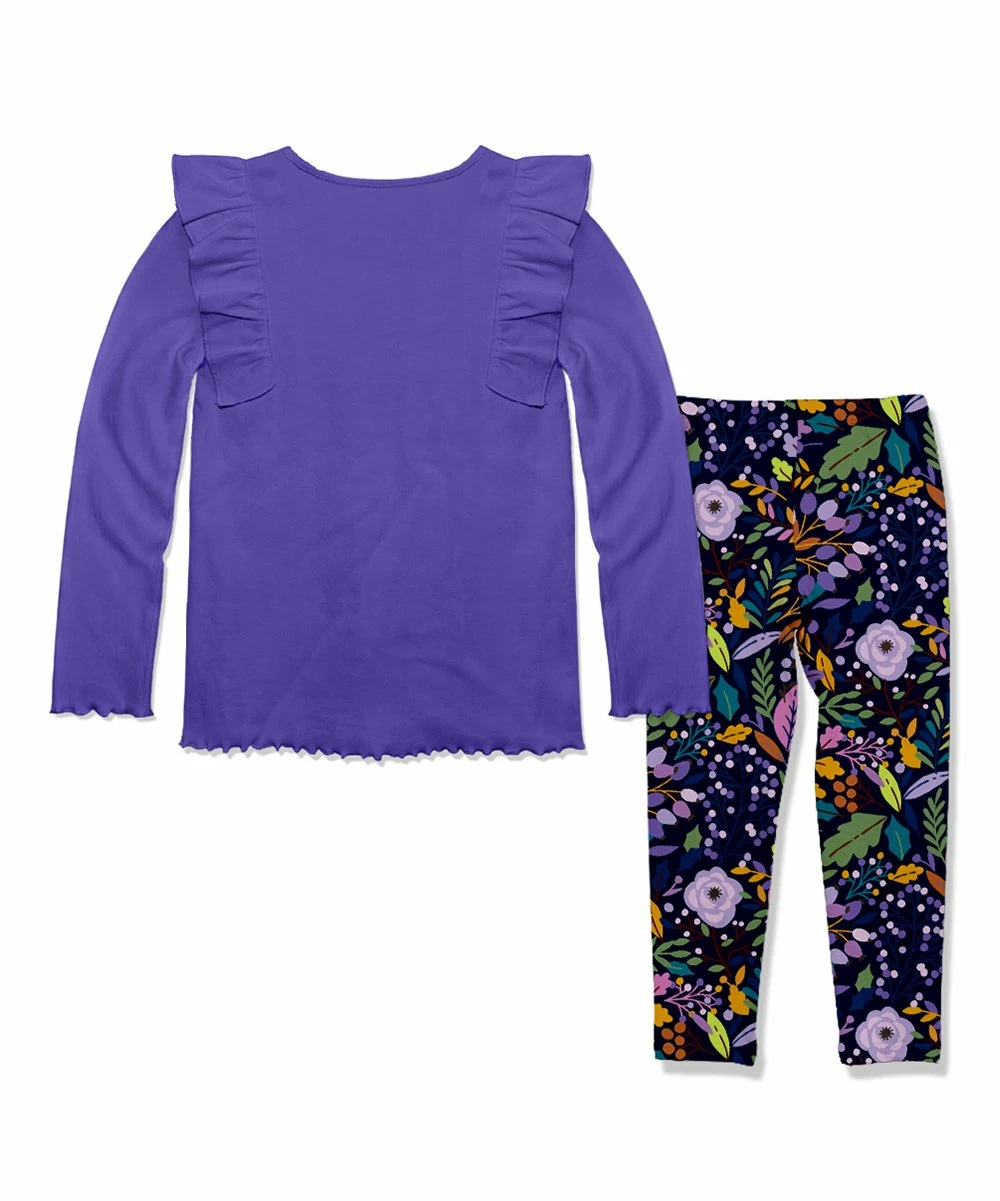 Flash Sale π Millie Loves Lily Blue Iris Ribbed Ruffle Top & Navy Winter Foliage Leggings - Infant, Toddler & π§ Girls For Kids π 3 Flash Sale π Millie Loves Lily Blue Iris Ribbed Ruffle Top & Navy Winter Foliage Leggings - Infant, Toddler & π§ Girls For Kids π - Image 3
