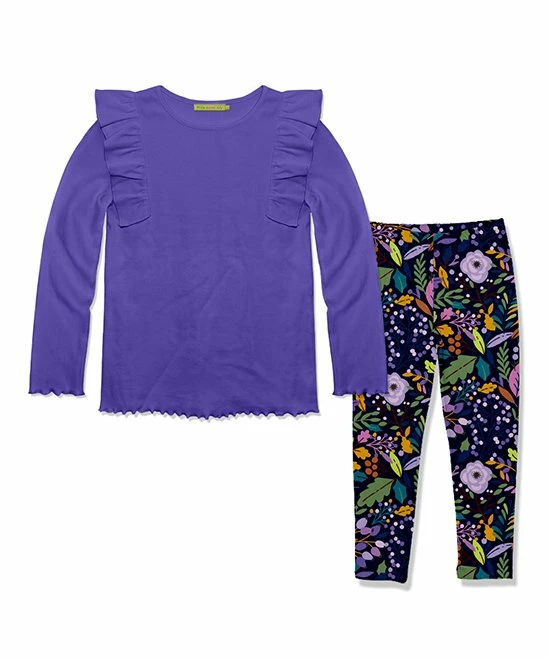 Flash Sale π Millie Loves Lily Blue Iris Ribbed Ruffle Top & Navy Winter Foliage Leggings - Infant, Toddler & π§ Girls For Kids π 1 Flash Sale π Millie Loves Lily Blue Iris Ribbed Ruffle Top & Navy Winter Foliage Leggings - Infant, Toddler & π§ Girls For Kids π