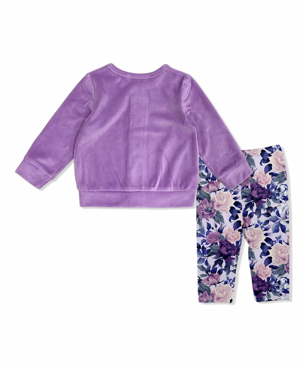 Brand new π Little Millie Purple Velour Button-Up Cardigan & Purple Fame Floral Leggings - Infant & Toddler For Kids π 3 Brand new π Little Millie Purple Velour Button-Up Cardigan & Purple Fame Floral Leggings - Infant & Toddler For Kids π - Image 3