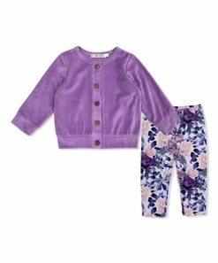 Brand new π Little Millie Purple Velour Button-Up Cardigan & Purple Fame Floral Leggings - Infant & Toddler For Kids π
