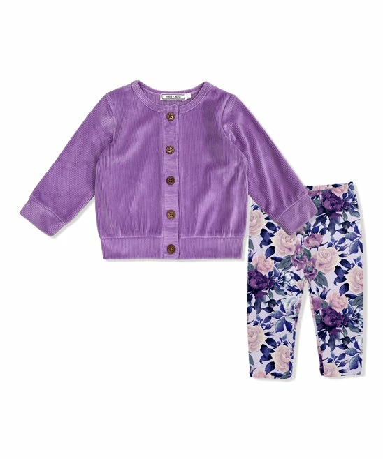 Brand new π Little Millie Purple Velour Button-Up Cardigan & Purple Fame Floral Leggings - Infant & Toddler For Kids π 1 Brand new π Little Millie Purple Velour Button-Up Cardigan & Purple Fame Floral Leggings - Infant & Toddler For Kids π