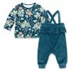Flash Sale 🧨 Little Millie Midnight Tiffany Floral Button-Snap Tee & Velour Ruffle Overalls - Infant & Toddler For Kids 🎉