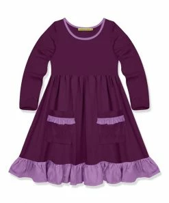 Budget ✔️ Simply Millie By Millie Loves Lily Plum & Purple Ruffle-Trim Pocket A-Line 👗 Dress - 👧 Girls For Kids 👍
