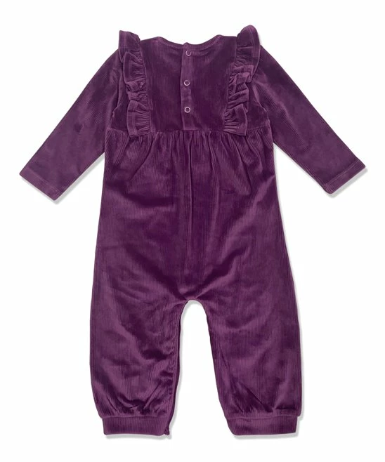 New π Little Millie Plum Ribbed Velour Ruffle-Trim Playsuit - Infant & Toddler For Kids π 2 New π Little Millie Plum Ribbed Velour Ruffle-Trim Playsuit - Infant & Toddler For Kids π - Image 2