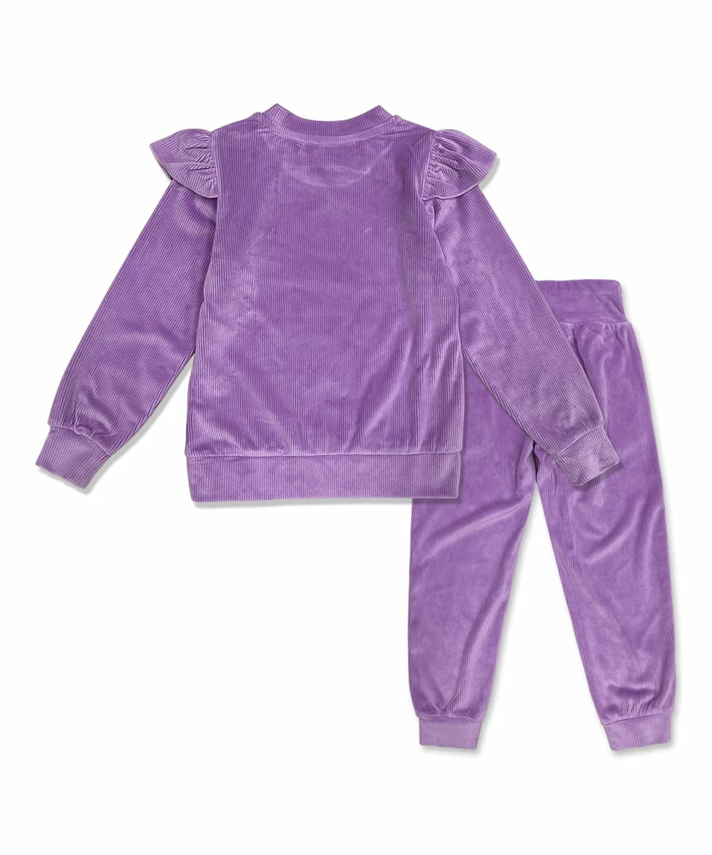 Wholesale π Millie Loves Lily Purple Ribbed Velour Ruffle-Sleeve Sweatshirt & Joggers - Infant, Toddler & π§ Girls For Kids π₯ 2 Wholesale π Millie Loves Lily Purple Ribbed Velour Ruffle-Sleeve Sweatshirt & Joggers - Infant, Toddler & π§ Girls For Kids π₯ - Image 2
