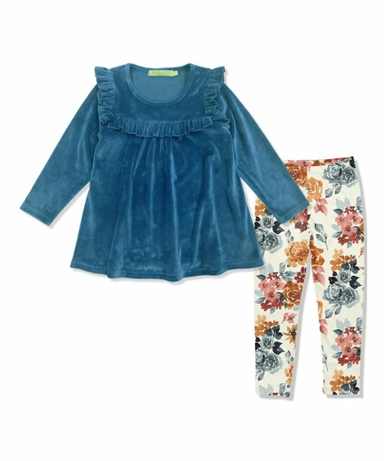 Outlet π Millie Loves Lily Midnight Velour Ruffle Babydoll Top & Autumn Florals Leggings - Infant, Toddler & π§ Girls For Kids β 1 Outlet π Millie Loves Lily Midnight Velour Ruffle Babydoll Top & Autumn Florals Leggings - Infant, Toddler & π§ Girls For Kids β