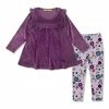 Hot Sale 😍 Millie Loves Lily Plum Ribbed Velour Ruffle Babydoll Top & Double Floral Leggings - Infant, Toddler & 👧 Girls For Kids 😍
