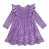 Deals ✔️ Simply Millie By Millie Loves Lily Purple Ribbed Velour Ruffle-Hem Angel-Sleeve A-Line 👗 Dress - Infant, Toddler & 👧 Girls For Kids ✨