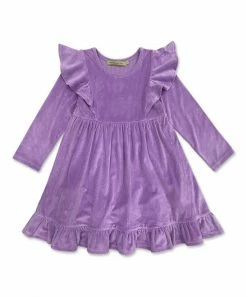 Deals ✔️ Simply Millie By Millie Loves Lily Purple Ribbed Velour Ruffle-Hem Angel-Sleeve A-Line 👗 Dress - Infant, Toddler & 👧 Girls For Kids ✨