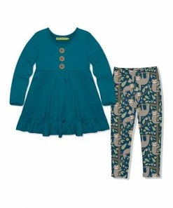 Brand new π Millie Loves Lily Teal Long Sleeve Babydoll Top & Happy Sloths Leggings - Toddler & π§ Girls For Kids π