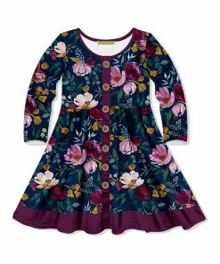 Best deal 😍 Millie Loves Lily Navy & Pink Fall Petals Button-Front A-Line 👗 Dress - Toddler & 👧 Girls For Kids ✔️